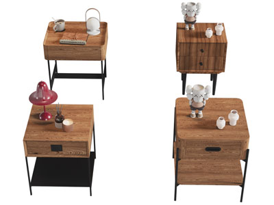 现代中古风实木床头柜