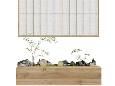 新中式实木花坛石头 植物景观园艺小品