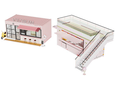 现代粉红咖啡厅门头 网红集装箱摊位