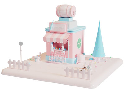 现代卡通兔子酒吧 卡通场景