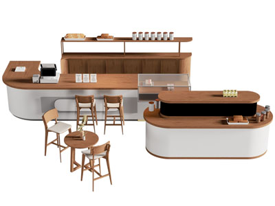 现代咖啡馆吧台 展柜 展台 餐桌椅组合