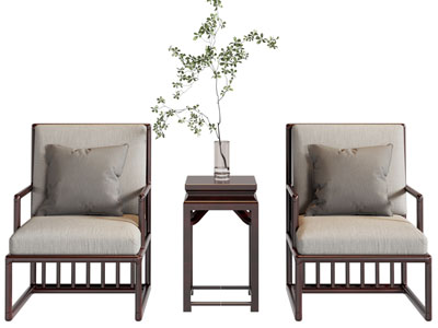 新中式单人沙发 边几