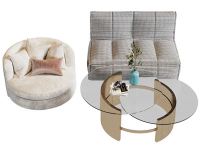 现代单人沙发 茶几组合