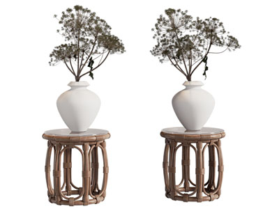 现代藤编边几角几 花瓶花卉3d模型 现代藤编边几角几 花瓶花卉