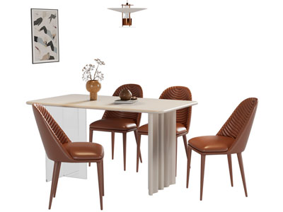 现代长方形餐桌椅组合