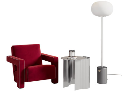 现代单人沙发 边几 落地灯