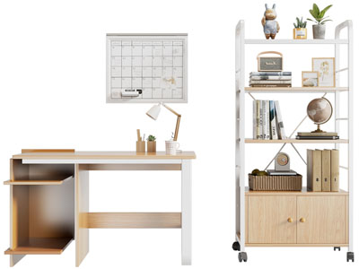 现代实木书桌 书架3d模型 现代实木书桌 书架