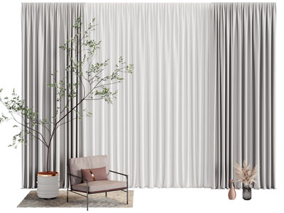 现代布艺窗帘窗纱3d模型 现代布艺窗帘窗纱