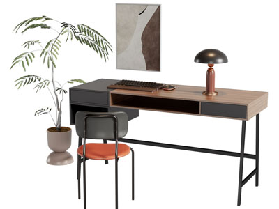 现代书桌椅组合3d模型 现代书桌椅组合