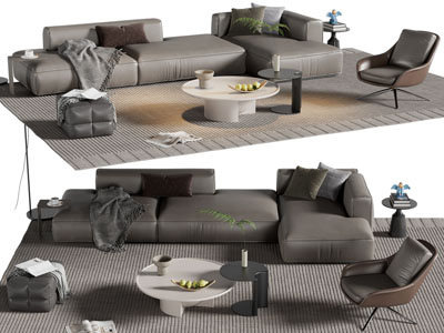 现代转角多人沙发 休闲椅子和茶几组合