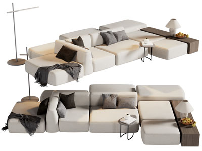 现代布艺拼接多人沙发 落地灯3d模型 现代布艺拼接多人沙发 落地灯