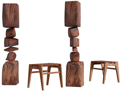 侘寂风木雕 方形凳子