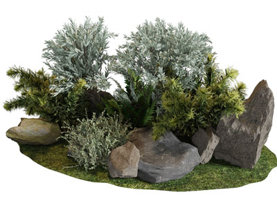 现代石头 灌木丛 景观园艺小品