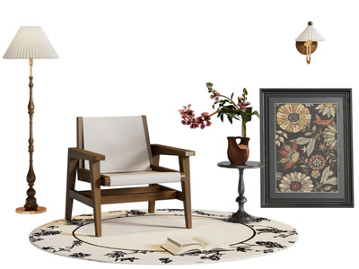 法式休闲椅子 地画 边几 落地灯