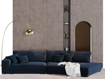 现代弧形布艺多人沙发 落地灯3d模型 现代弧形布艺多人沙发 落地灯