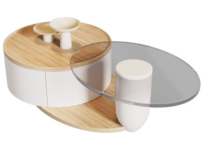 现代圆形拼接茶几边几3d模型 现代圆形拼接茶几边几