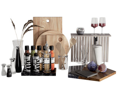 现代砧板 调料瓶 花瓶花卉 厨具组合