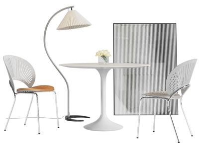 现代圆形休闲餐桌椅组合 落地灯