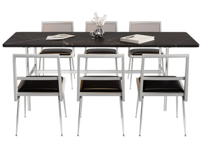 现代长方形餐桌椅组合