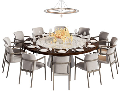 新中式圆形餐桌椅组合