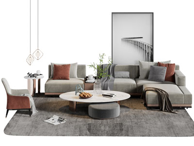 现代转角多人沙发 休闲椅子和茶几组合