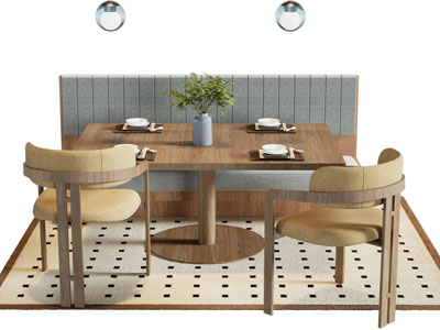 现代饭店卡座餐桌椅组合