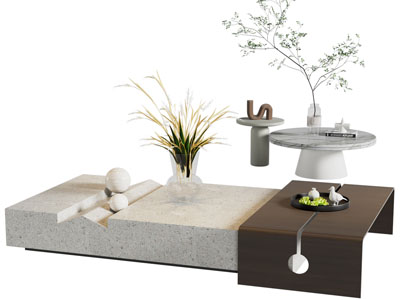 现代拼接茶几 圆形边几3d模型 现代拼接茶几 圆形边几