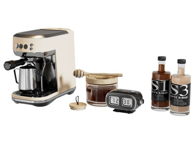 现代咖啡机 酒瓶 闹钟摆件组合