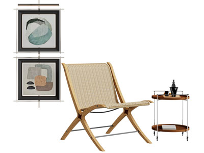 现代休闲椅子 边几 挂画