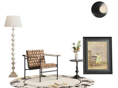 法式休闲椅子 地画 落地灯