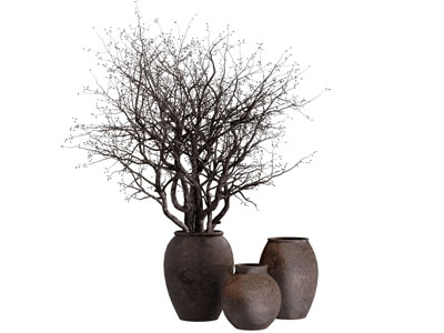 侘寂风陶艺花瓶干枝 摆件组合