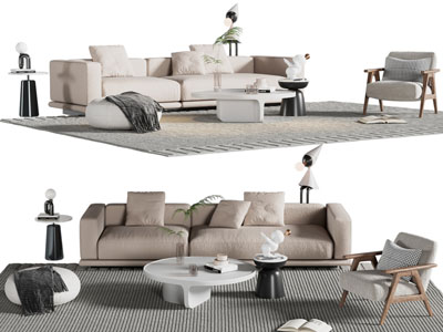 现代布艺多人沙发和茶几组合3d模型 现代布艺多人沙发和茶几组合