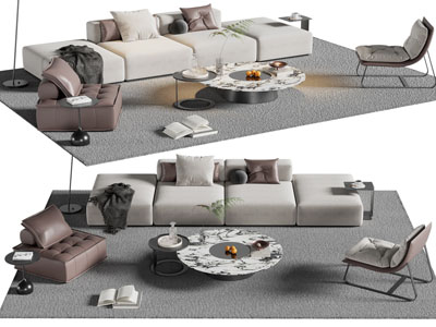 现代拼接多人沙发 懒人沙发和茶几组合