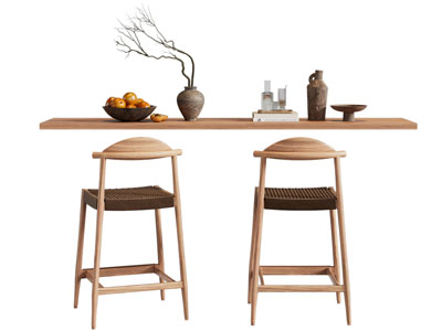 现代实木吧椅吧台 摆件组合