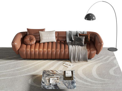 现代多人沙发 茶几组合3d模型 现代多人沙发 茶几组合