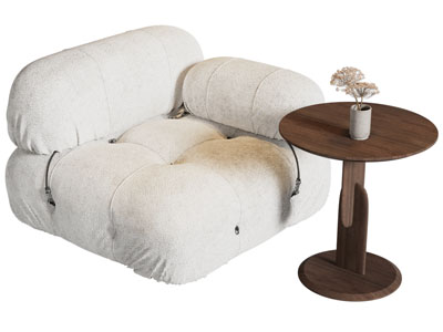 现代单人沙发 边几