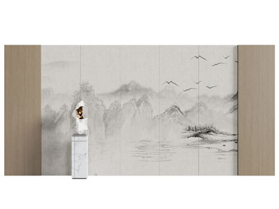 新中式山水图案的背景墙3d模型 新中式山水图案的背景墙