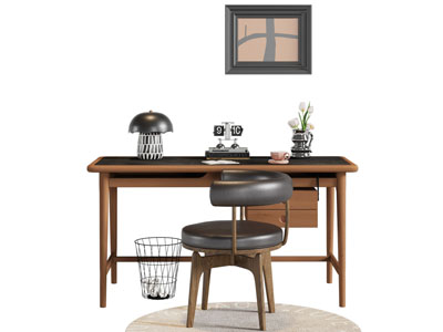 现代中古风书桌椅组合3d模型 现代中古风书桌椅组合