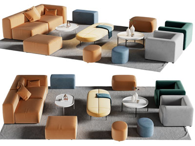 现代双人 单人沙发和茶几组合