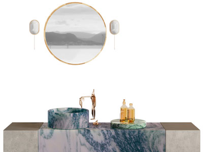 现代轻奢大理石洗手台 镜子 浴室柜