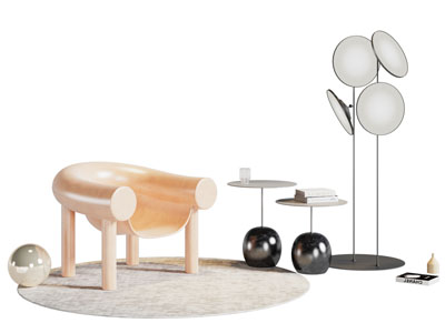 现代休闲椅子 边几 落地灯