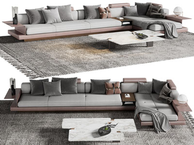 现代转角多人沙发 茶几组合3d模型 现代转角多人沙发 茶几组合