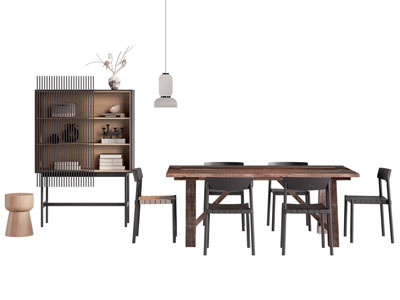 现代中古风餐桌椅组合 餐边柜