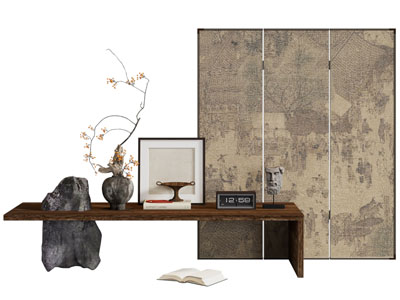 侘寂风中古风摆件组合 屏风