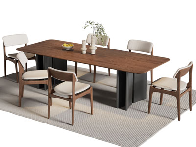 现代长方形餐桌椅组合
