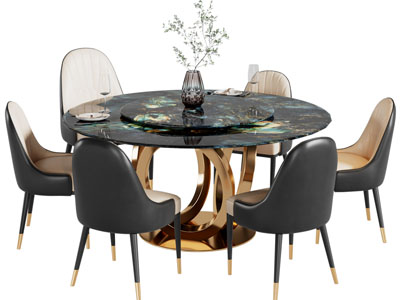 现代轻奢圆形餐桌椅组合