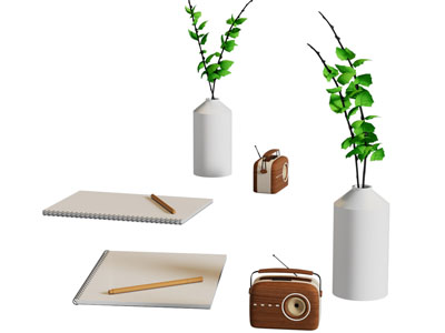 现代花瓶花卉 笔记本摆件组合