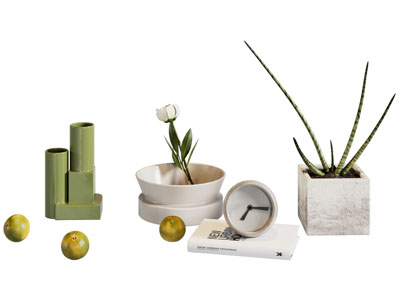 现代花瓶 书本 闹钟摆件组合