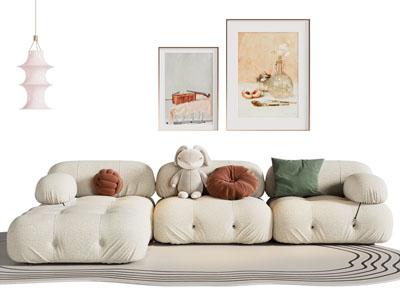 现代拼接多人沙发 装饰挂画3d模型 现代拼接多人沙发 装饰挂画