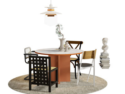 现代圆形餐桌椅组合